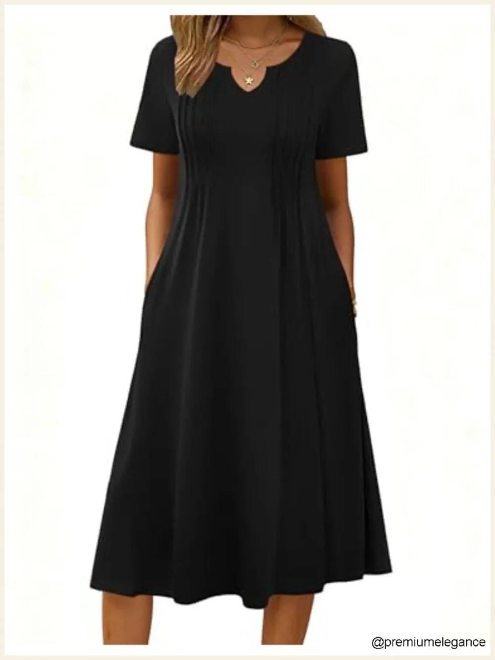 Women's Summer Casual Midi Dress with Pockets Flowy Pleated Short Sleeve